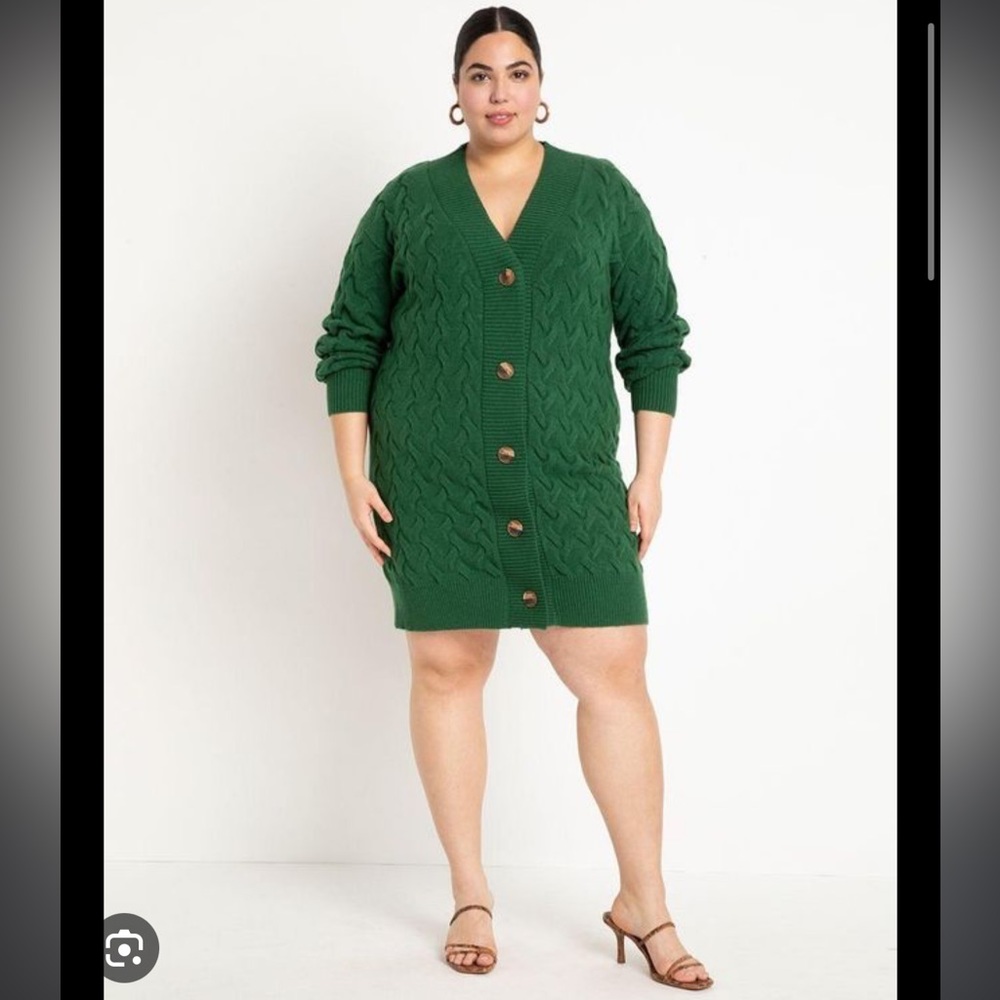 ELOQUII Novelty Stitch Kelly Green Cardigan Dress NWT